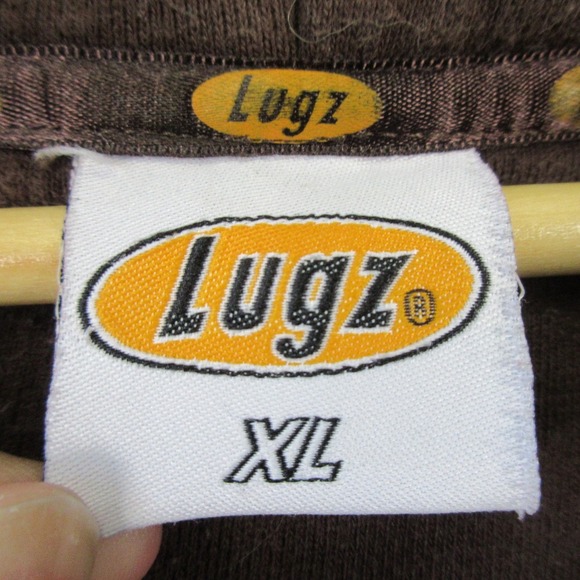 Vtg Y2K Lugz Denim Hoodie Men XL Brown Yellow Striped Logo Skater 1070 - Picture 3 of 16